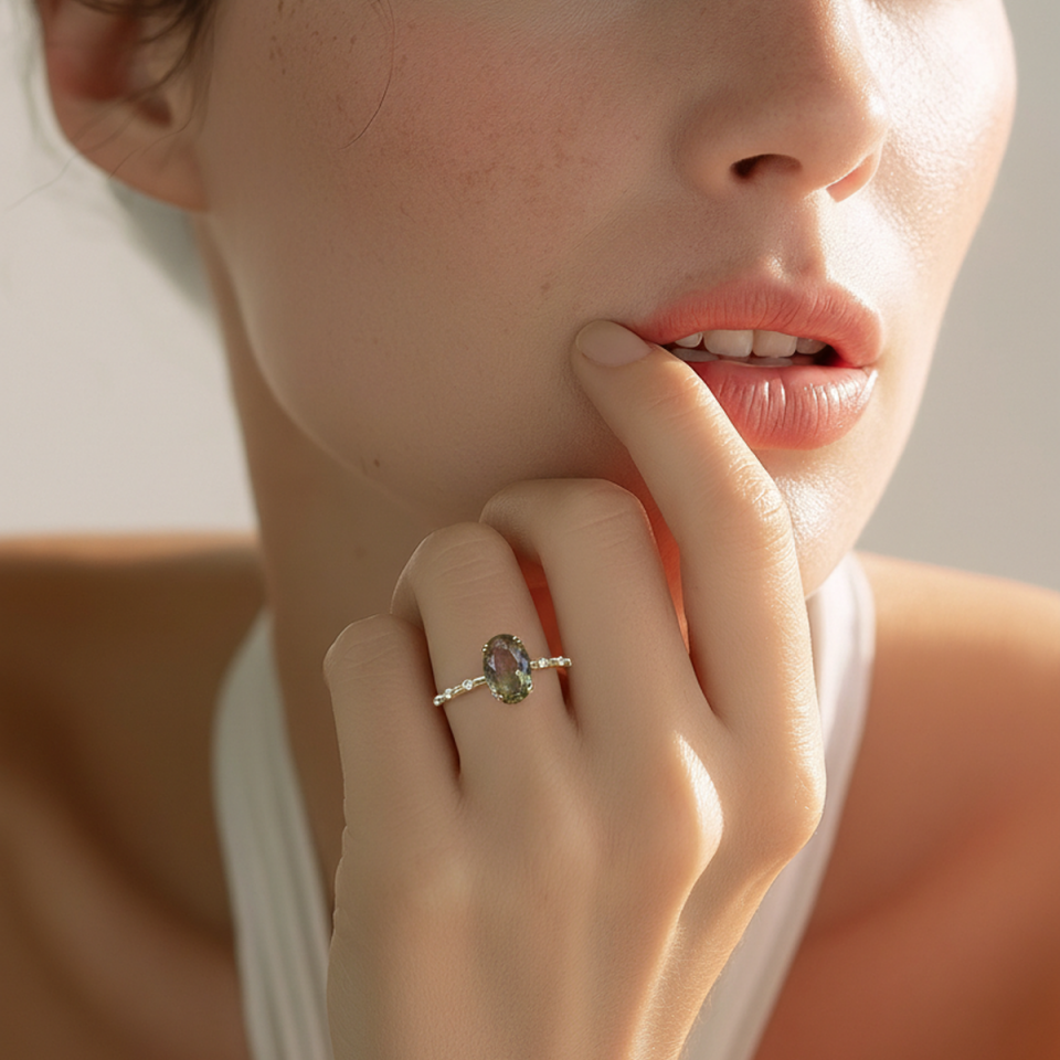 14 AYAR RENK DEĞİŞTİREN SULTANİT TAŞLI VİNTAGE MİNİMAL ALTIN YÜZÜK