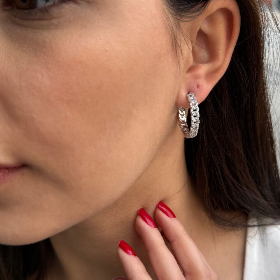 925 AYAR İTALYAN GÜMÜŞ ÖZEL TASARIM ZİNCİR MODEL HALKA KÜPE