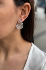 925 AYAR İTALYAN GÜMÜŞ ÖZEL TASARIM TAŞLI OVAL BAGET HALKA KÜPE