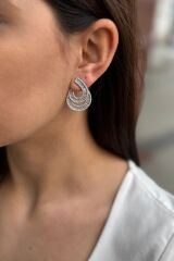925 AYAR İTALYAN GÜMÜŞ ÖZEL TASARIM TAŞLI OVAL BAGET HALKA KÜPE