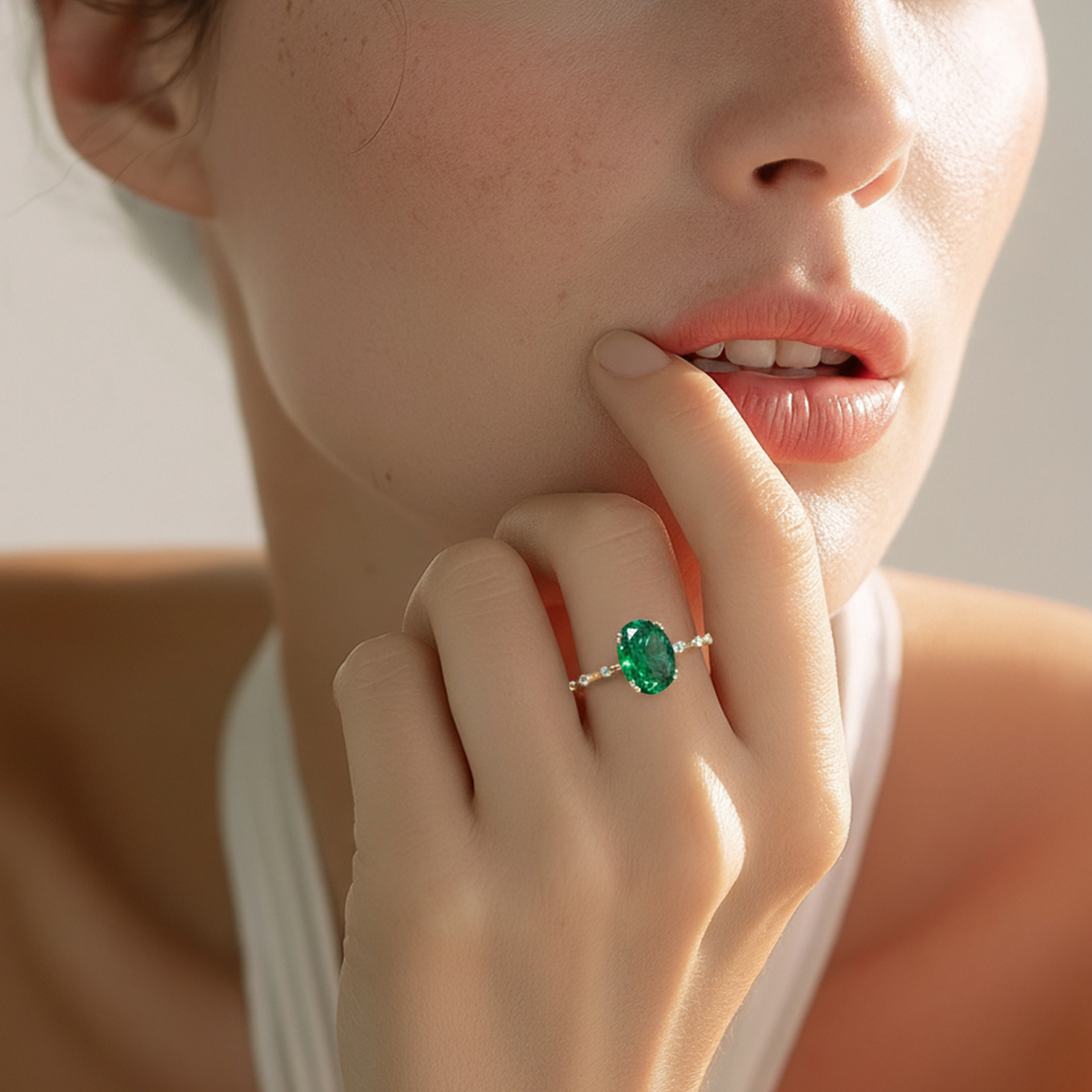 14 AYAR KRİSTAL YEŞİL TAŞLI VİNTAGE MİNİMAL ALTIN YÜZÜK