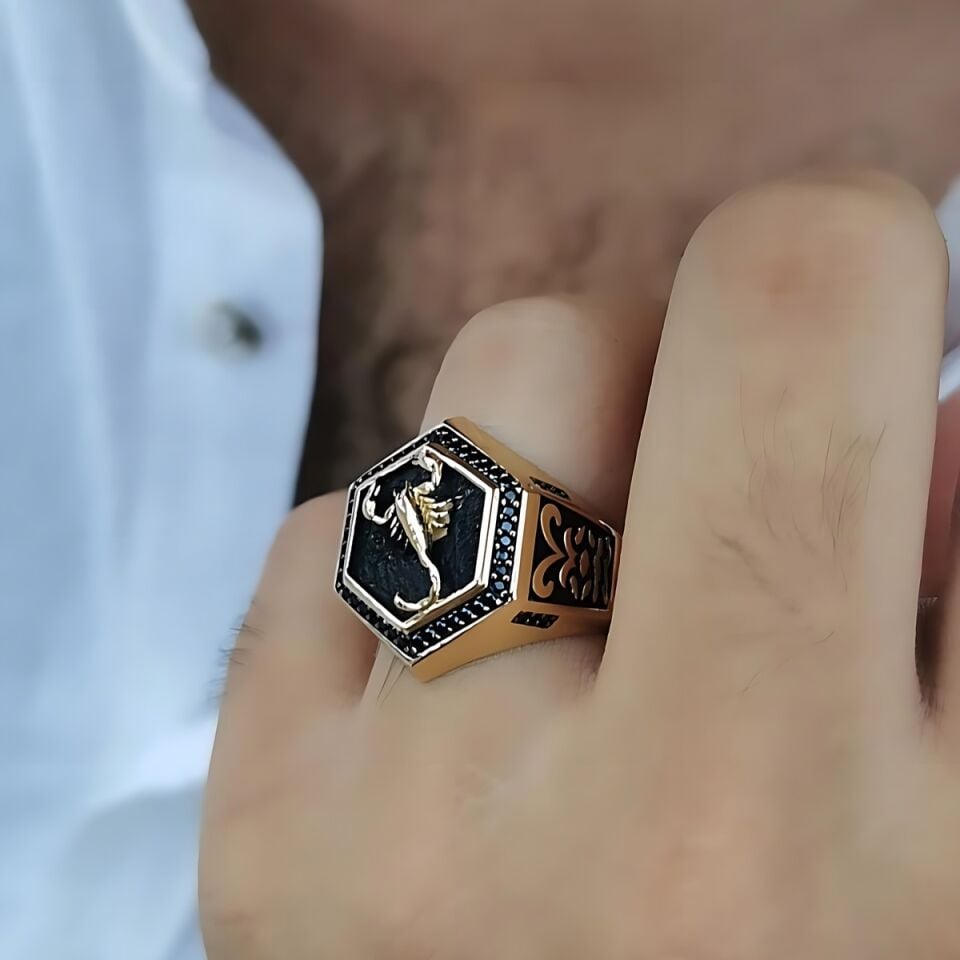 14 AYAR İTALYAN MODEL AKREP FİGÜRLÜ ALTIGEN ERKEK ALTIN YÜZÜK