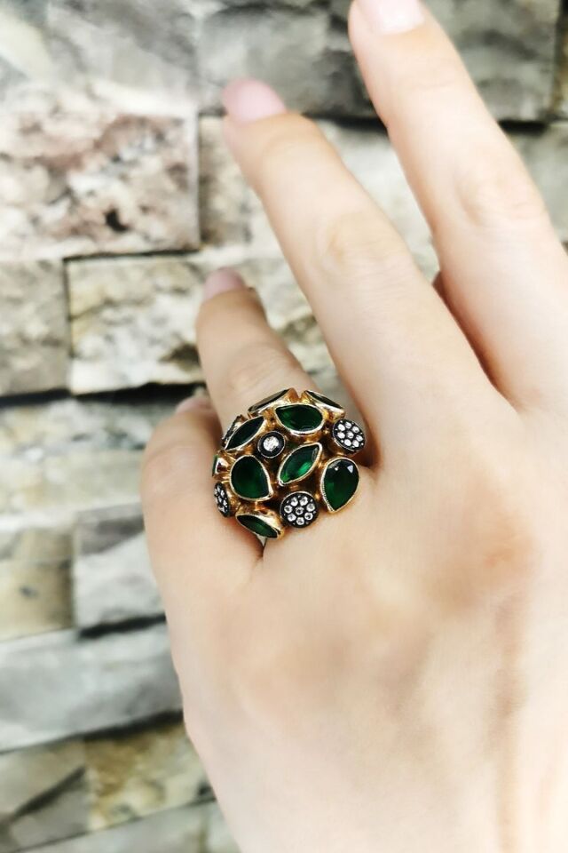 14 AYAR 12,13 CT Zümrüt Taşlı El yapımı Özel Tasarım Elmas Yüzük 18