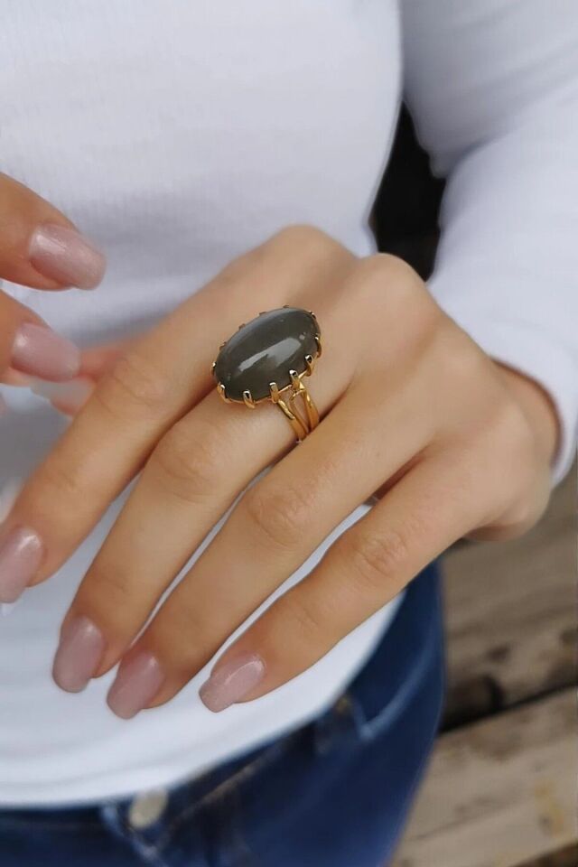 14 Ayar Duman Grisi Aytaşı Doğal Taşlı Altın Yüzük 21