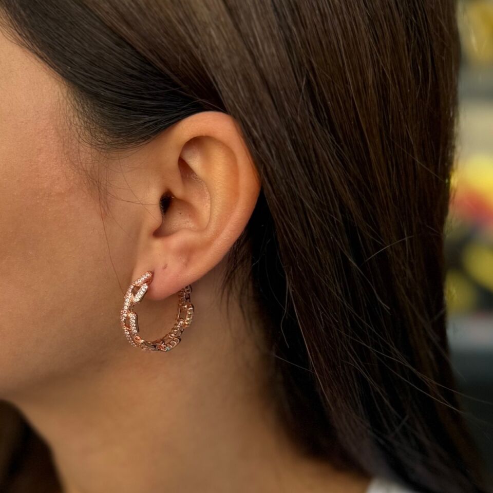 925 AYAR TAŞLI ROSE RENGİ HALKA KÜPE