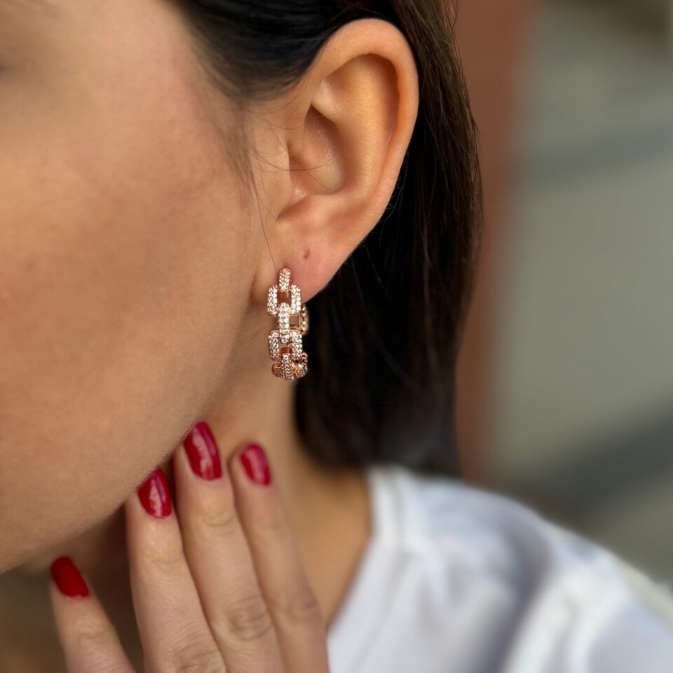 925 AYAR TAŞLI ROSE RENGİ HALKA KÜPE