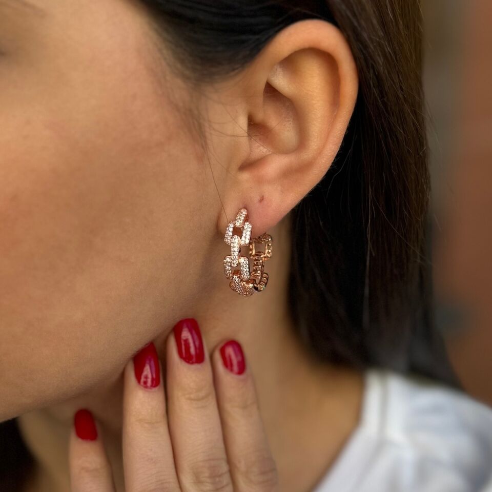 925 AYAR TAŞLI ROSE RENGİ HALKA KÜPE