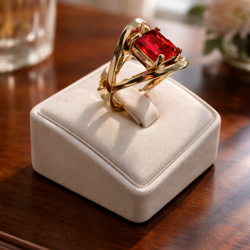 14 AYAR GARNET TAŞLI ÖZEL TASARIM ALTIN YÜZÜK
