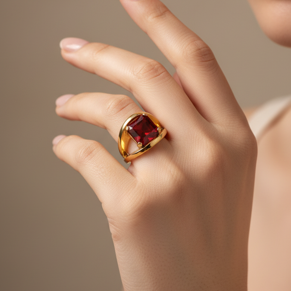 14 AYAR GARNET TAŞLI ÖZEL TASARIM ALTIN YÜZÜK