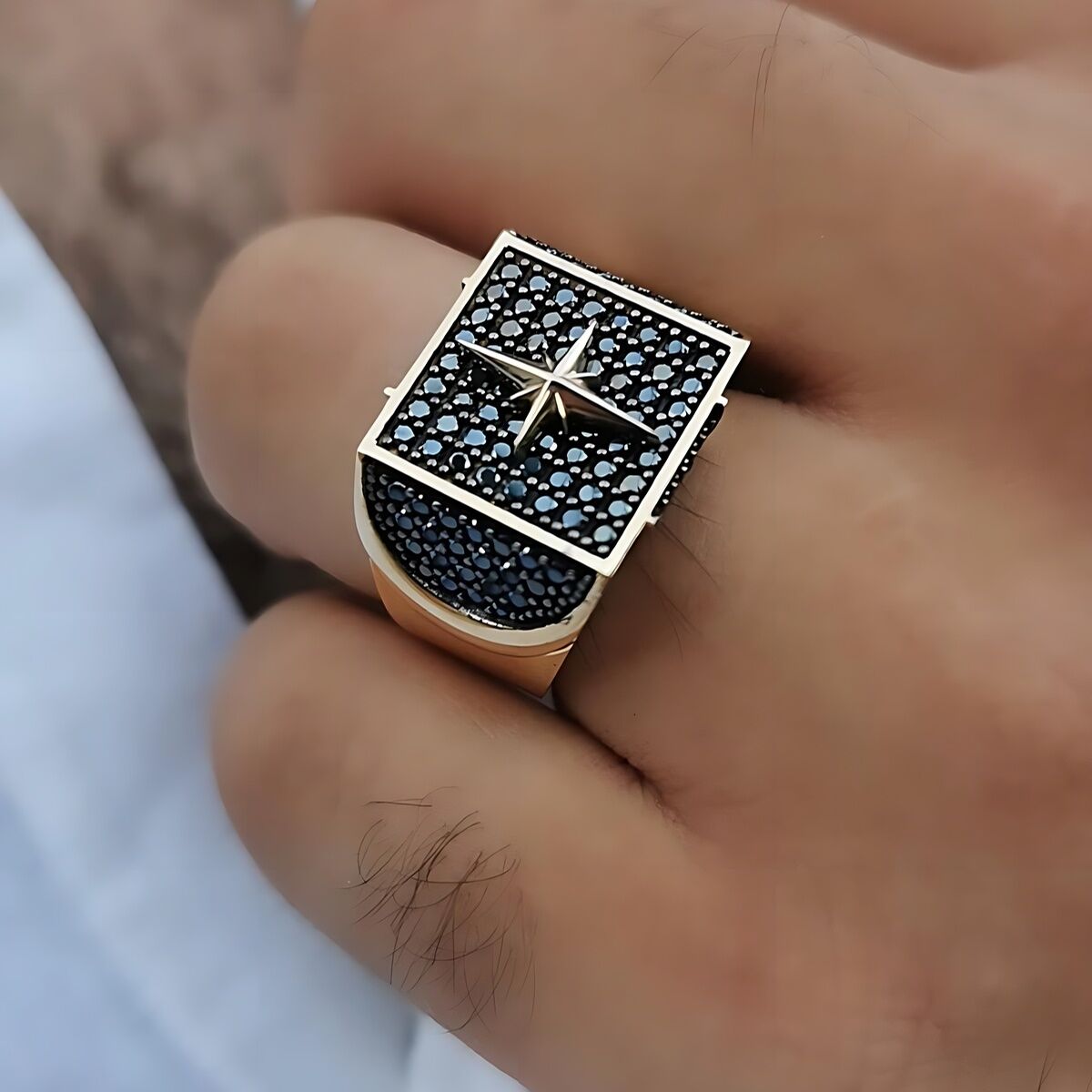 14 AYAR KUTUP YILDIZI ÖZEL İTALYAN TASARIM ALTIN ERKEK YÜZÜK