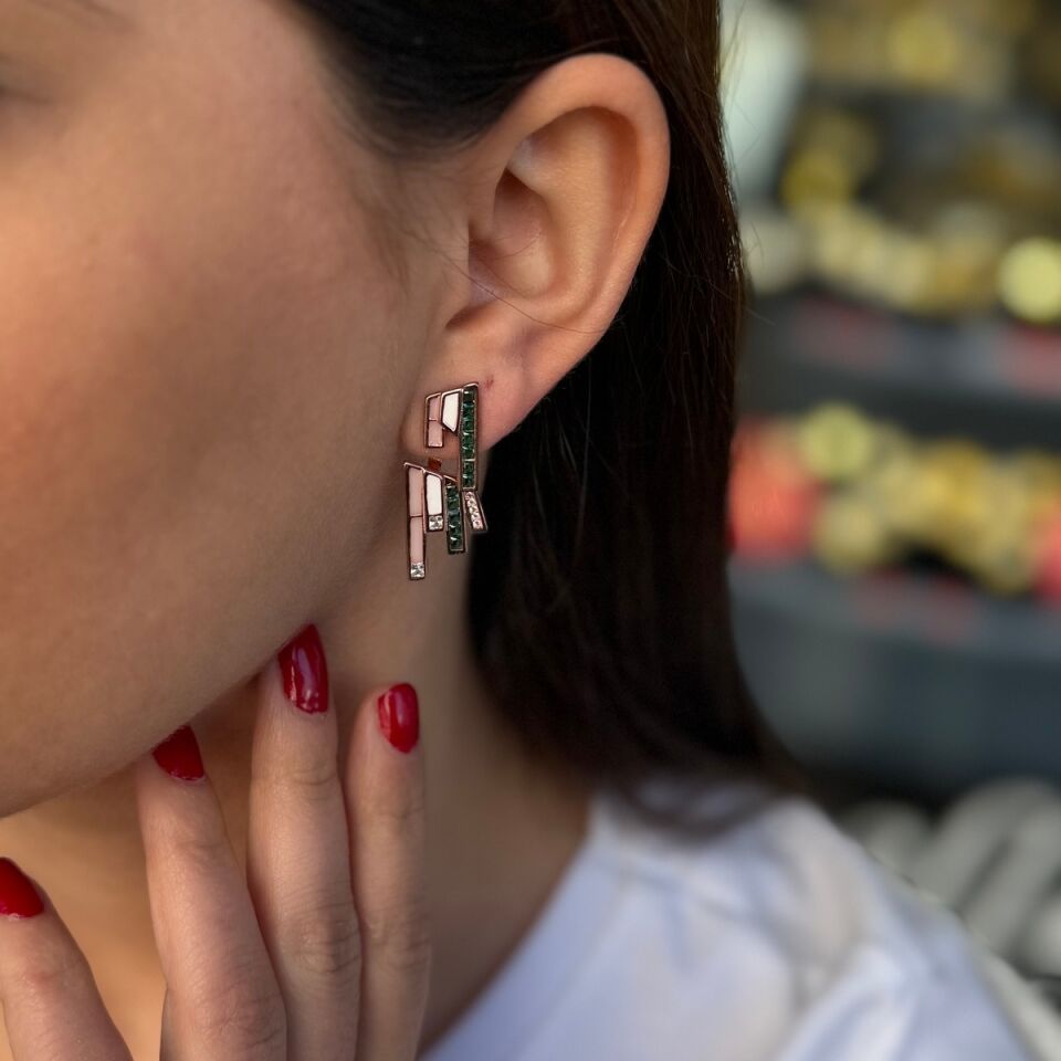 925 AYAR İTALYAN MİNİMALİST ROSE GÜMÜŞ KÜPE