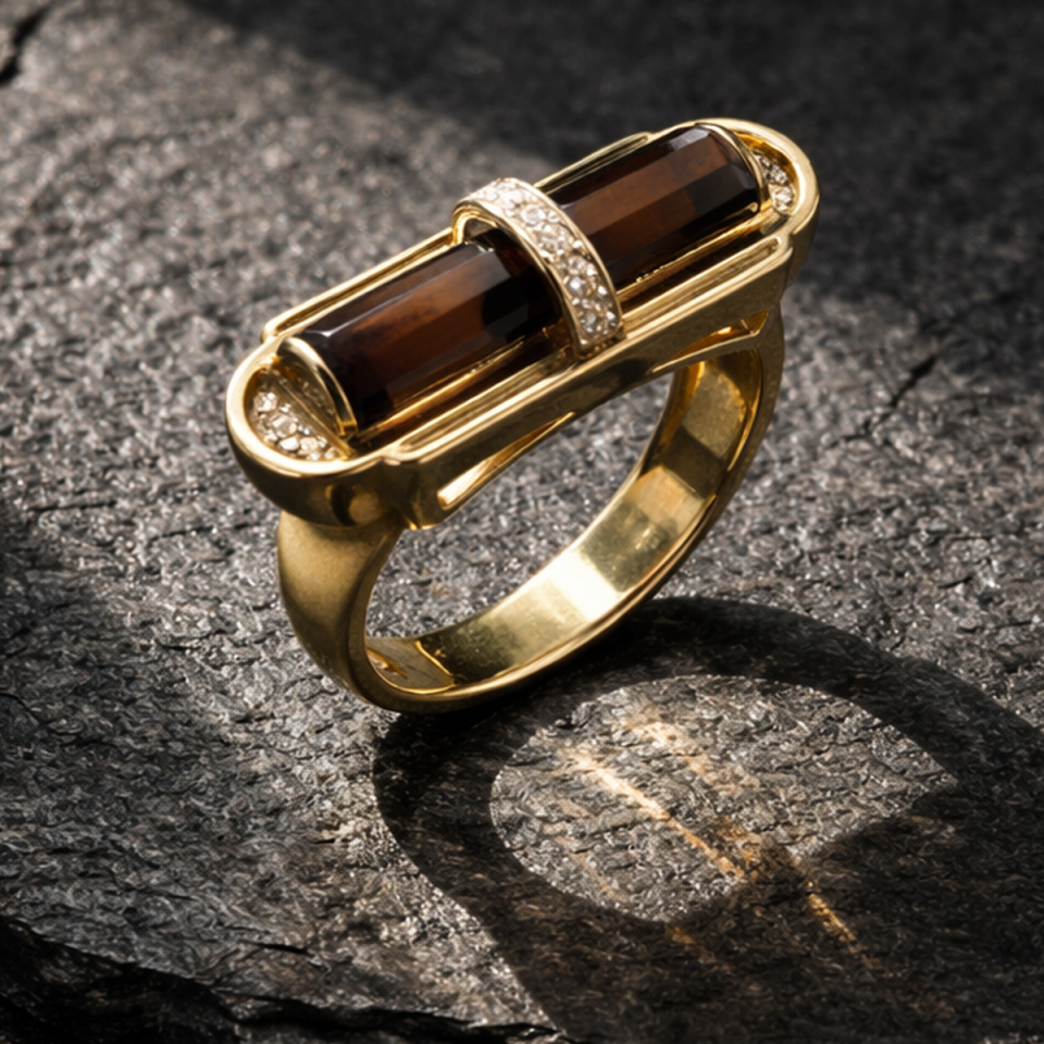 14 AYAR SMOKY AGAT TAŞLI İTALYAN ÖZEL TASARIM ALTIN YÜZÜK