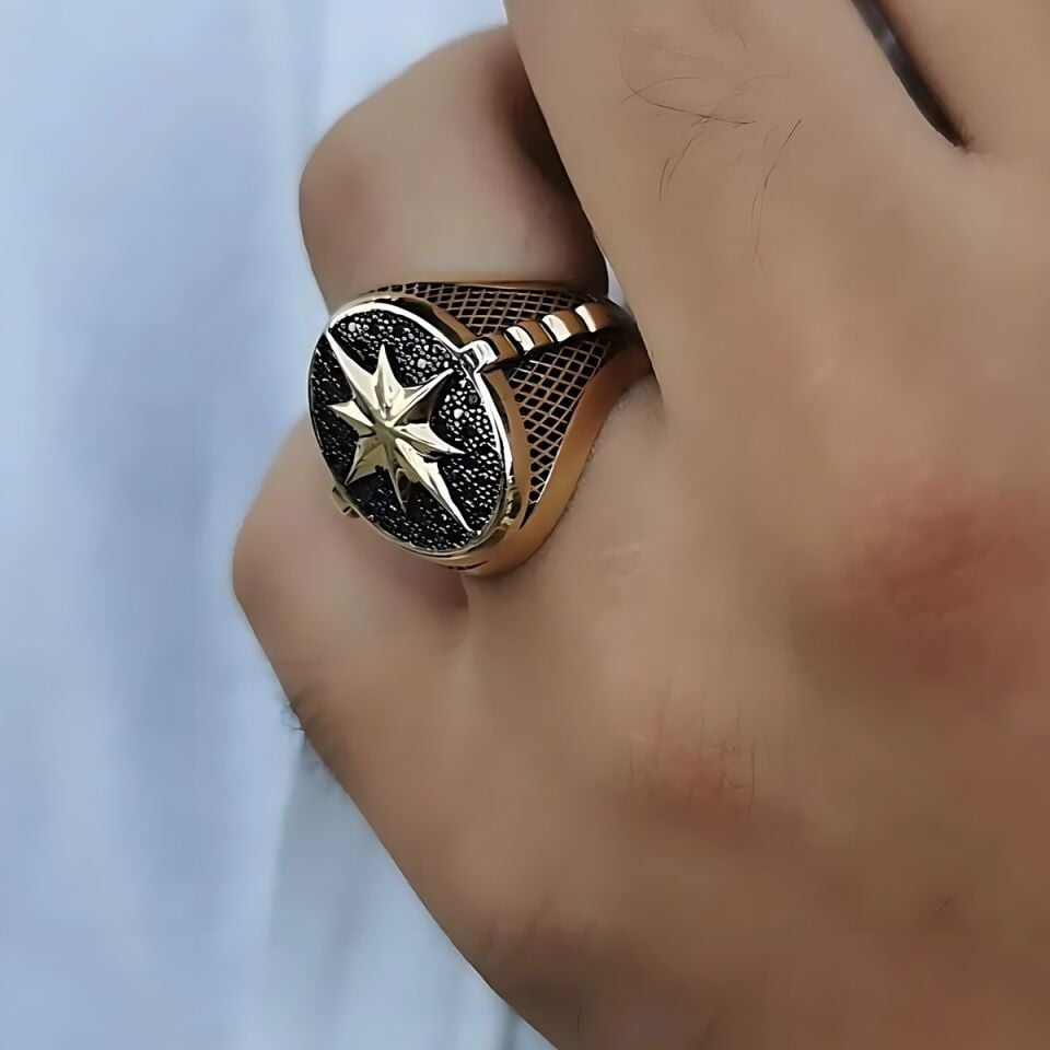 14 AYAR KUTUP YILDIZI ÖZEL İTALYAN TASARIM ALTIN ERKEK YÜZÜK