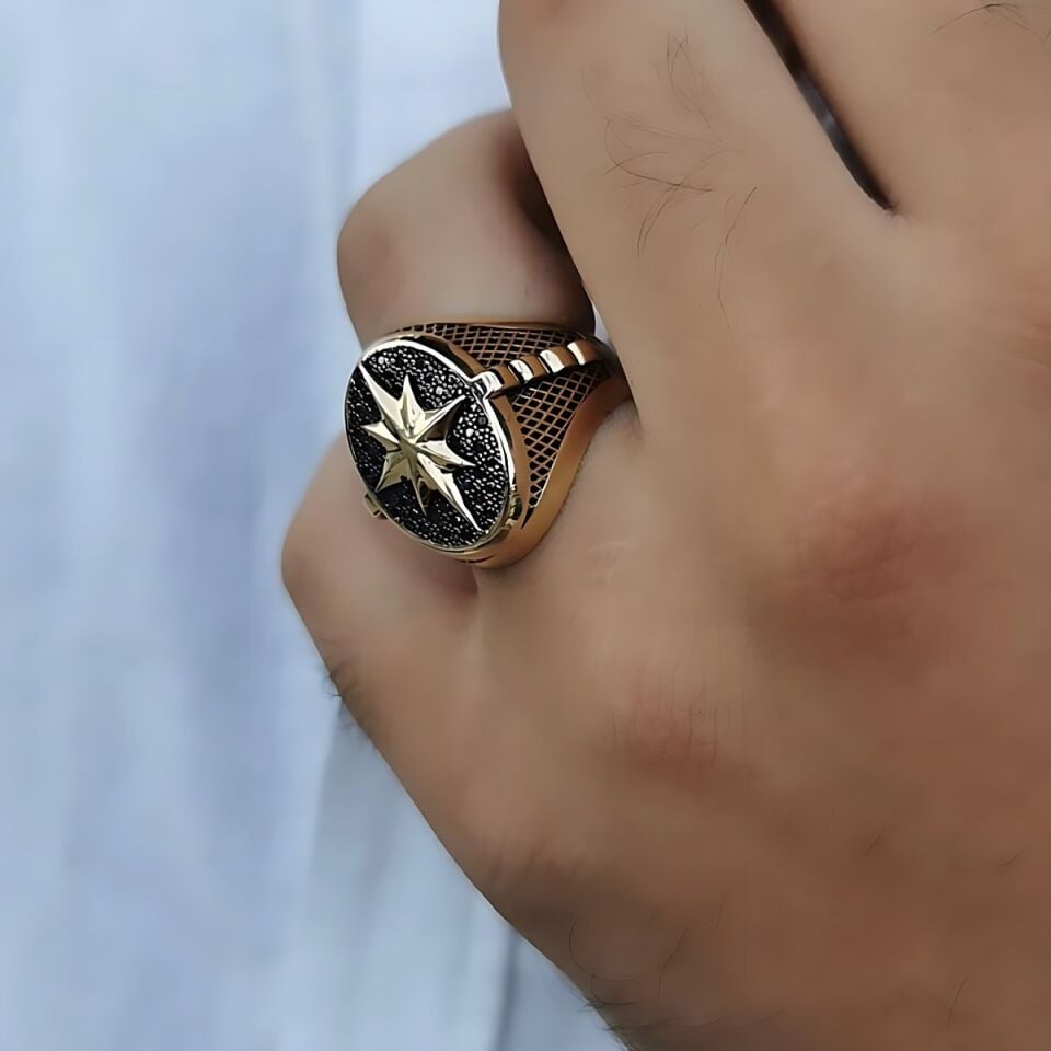 14 AYAR KUTUP YILDIZI ÖZEL İTALYAN TASARIM ALTIN ERKEK YÜZÜK