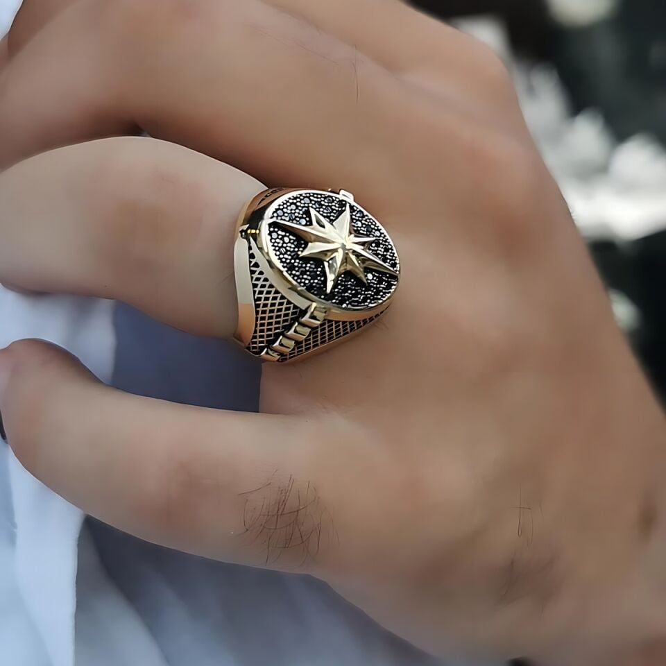 14 AYAR KUTUP YILDIZI ÖZEL İTALYAN TASARIM ALTIN ERKEK YÜZÜK