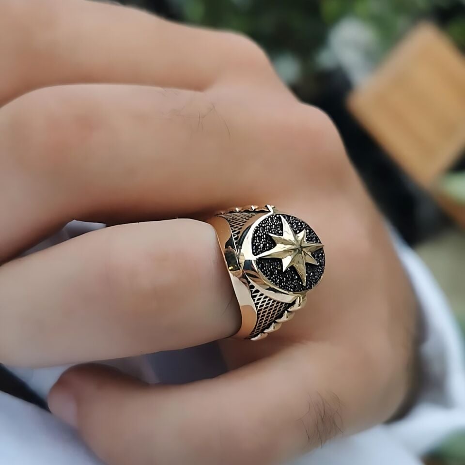 14 AYAR KUTUP YILDIZI ÖZEL İTALYAN TASARIM ALTIN ERKEK YÜZÜK