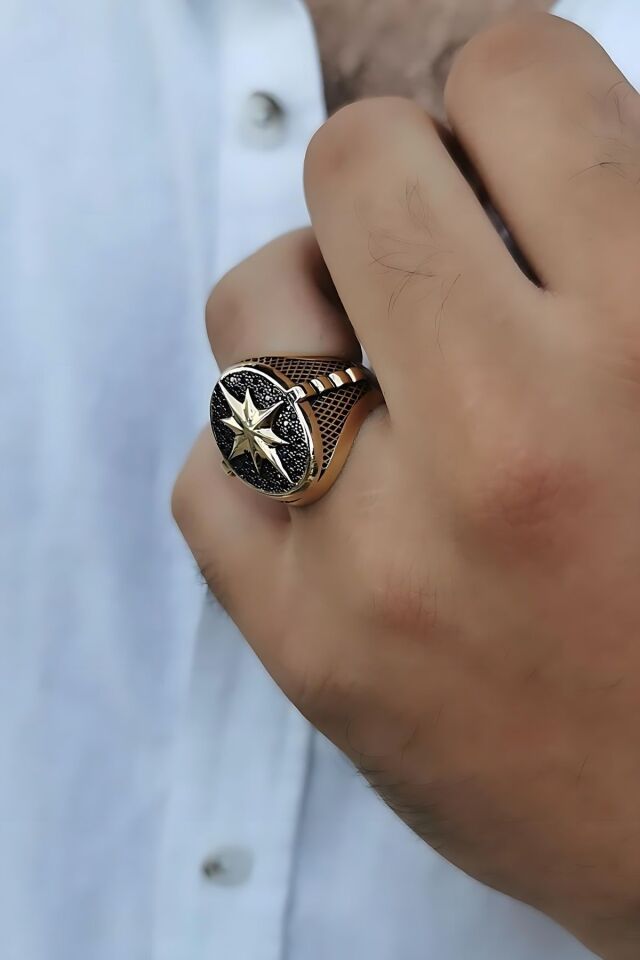 14 AYAR KUTUP YILDIZI ÖZEL İTALYAN TASARIM ALTIN ERKEK YÜZÜK 23