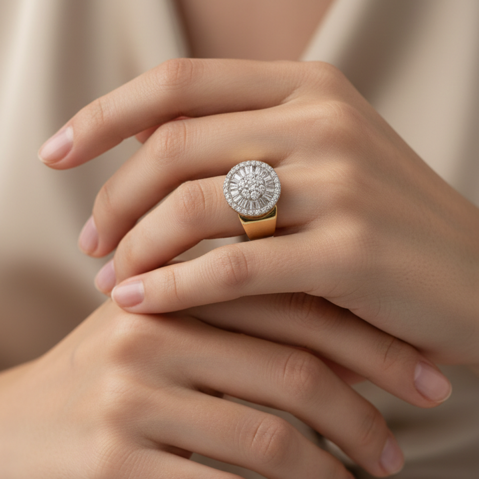 14 AYAR İTALYAN MODEL BAGET TAŞLI ALTIN YÜZÜK