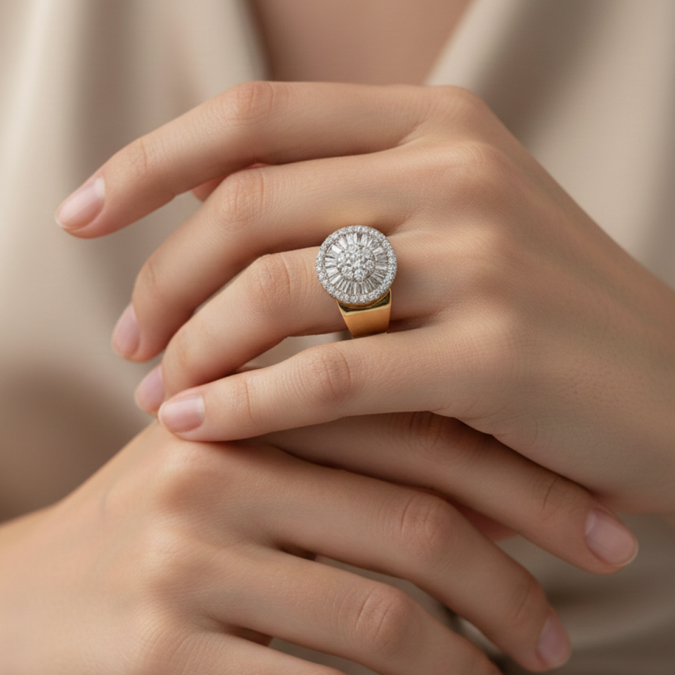 14 AYAR İTALYAN MODEL BAGET TAŞLI ALTIN YÜZÜK