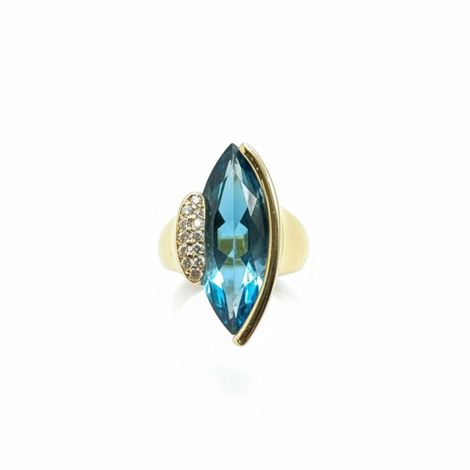 14 AYAR İTALYAN LONDON BLUE TAŞLI ALTIN YÜZÜK