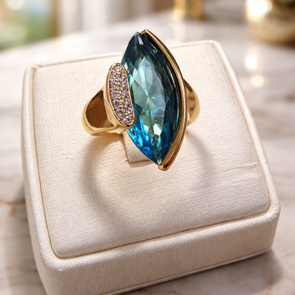 14 AYAR İTALYAN LONDON BLUE TAŞLI ALTIN YÜZÜK