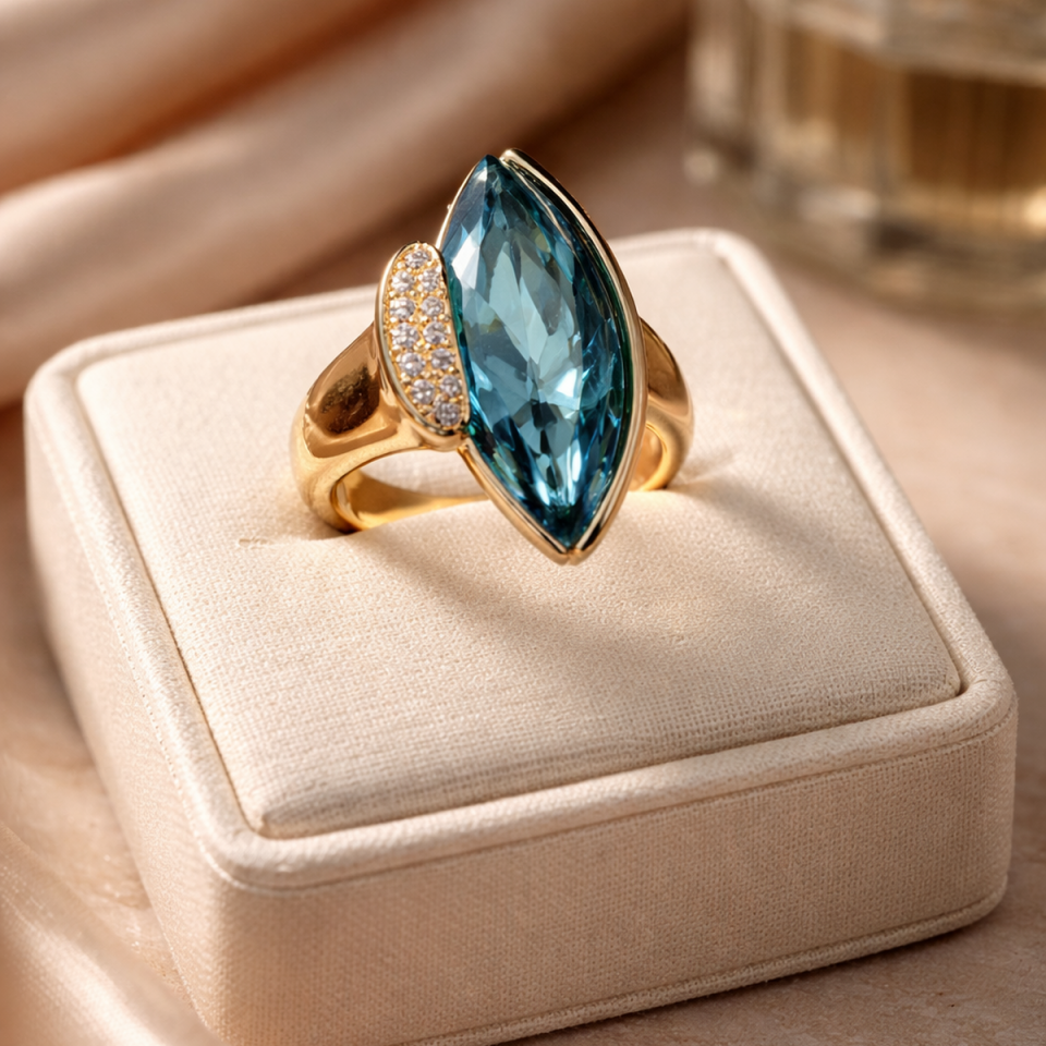 14 AYAR İTALYAN LONDON BLUE TAŞLI ALTIN YÜZÜK