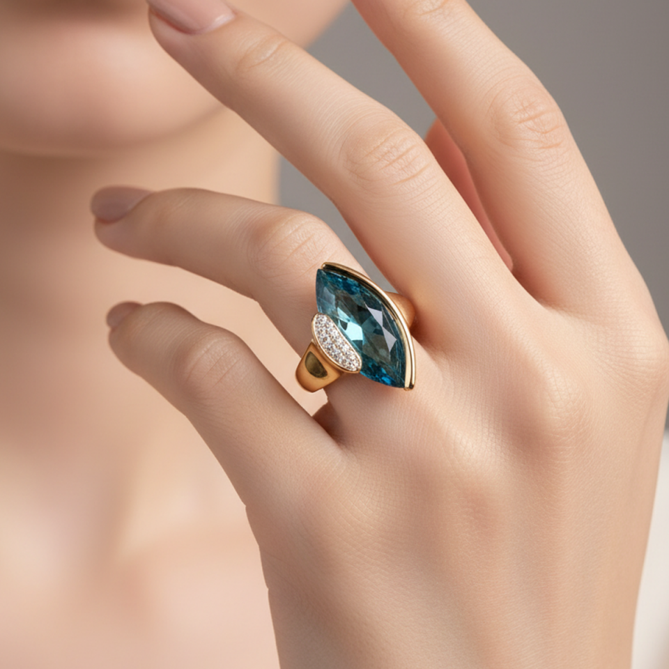 14 AYAR İTALYAN LONDON BLUE TAŞLI ALTIN YÜZÜK