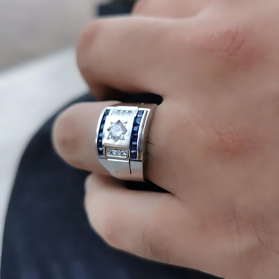 14 AYAR İTALYAN MODEL KENARLARI SİYAH MİNELİ 0,50 CT PIRLANTA TAŞLI BEYAZ ALTIN YÜZÜK