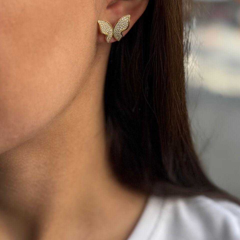 925 AYAR ALTIN RENGİ İTALYAN KELEBEK KÜPE