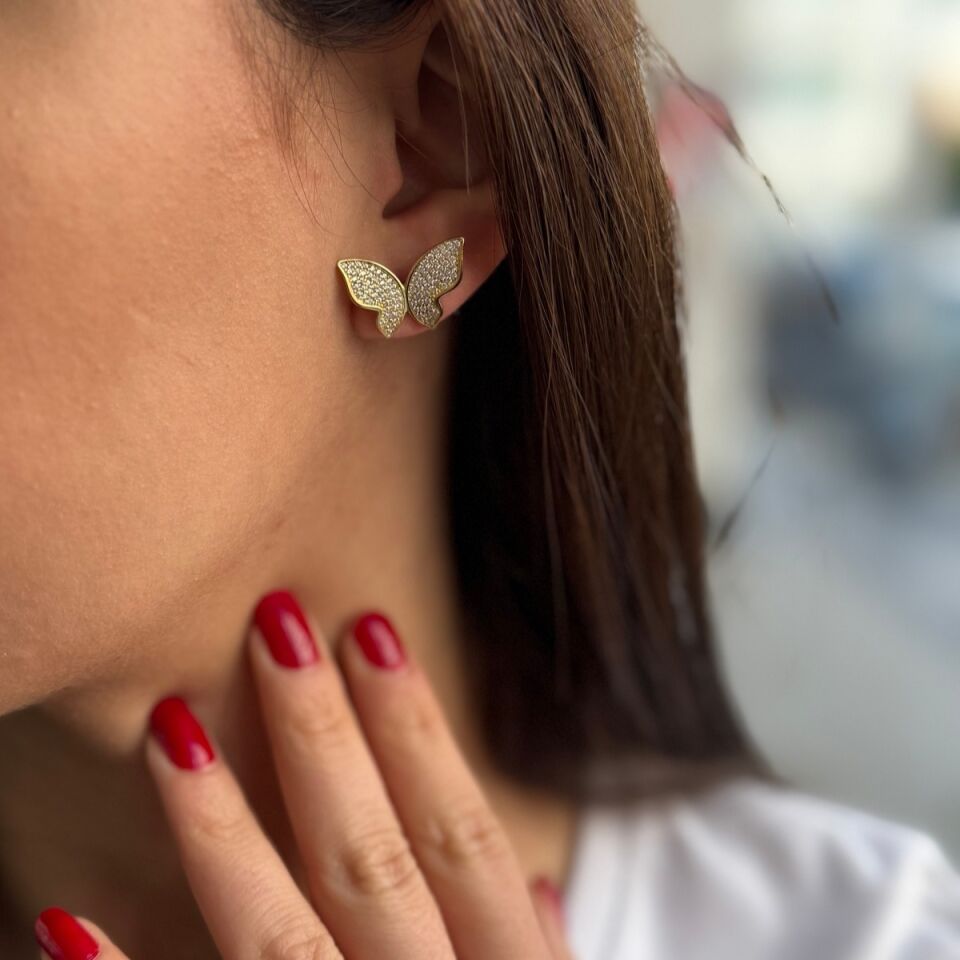 925 AYAR ALTIN RENGİ İTALYAN KELEBEK KÜPE