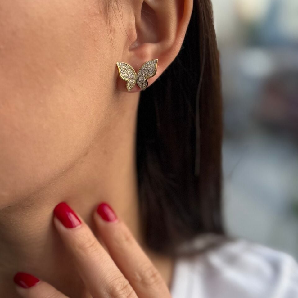 925 AYAR ALTIN RENGİ İTALYAN KELEBEK KÜPE