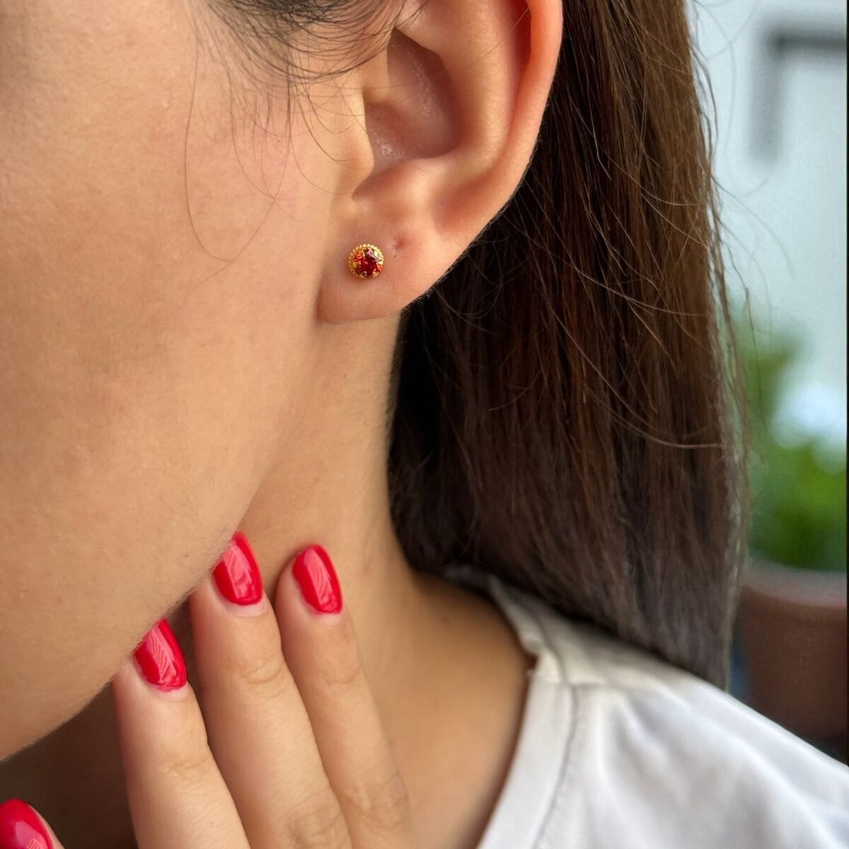 22 AYAR KIRMIZI TAŞLI ALTIN KÜPE