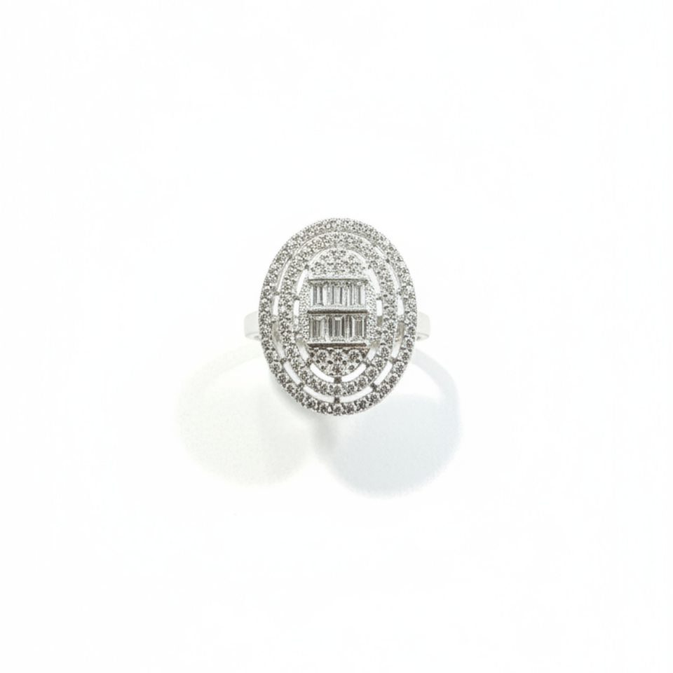 14 AYAR BEYAZ ALTIN BAGET TAŞLI OVAL YÜZÜK