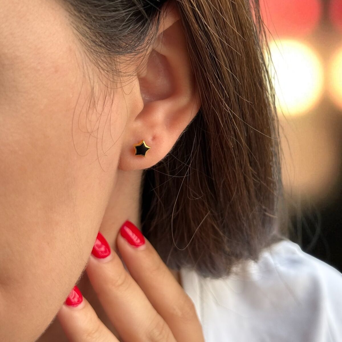 22 AYAR SİYAH MİNELİ YILDIZ KÜPE