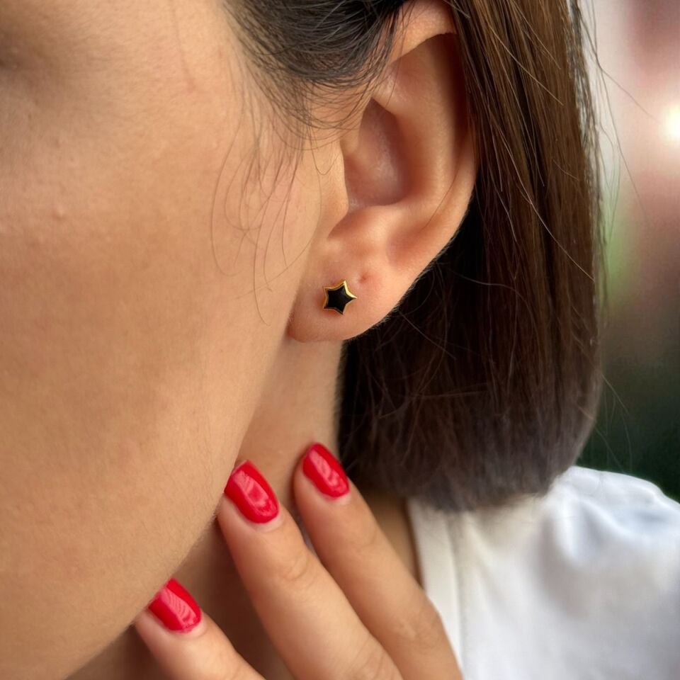 22 AYAR SİYAH MİNELİ YILDIZ KÜPE