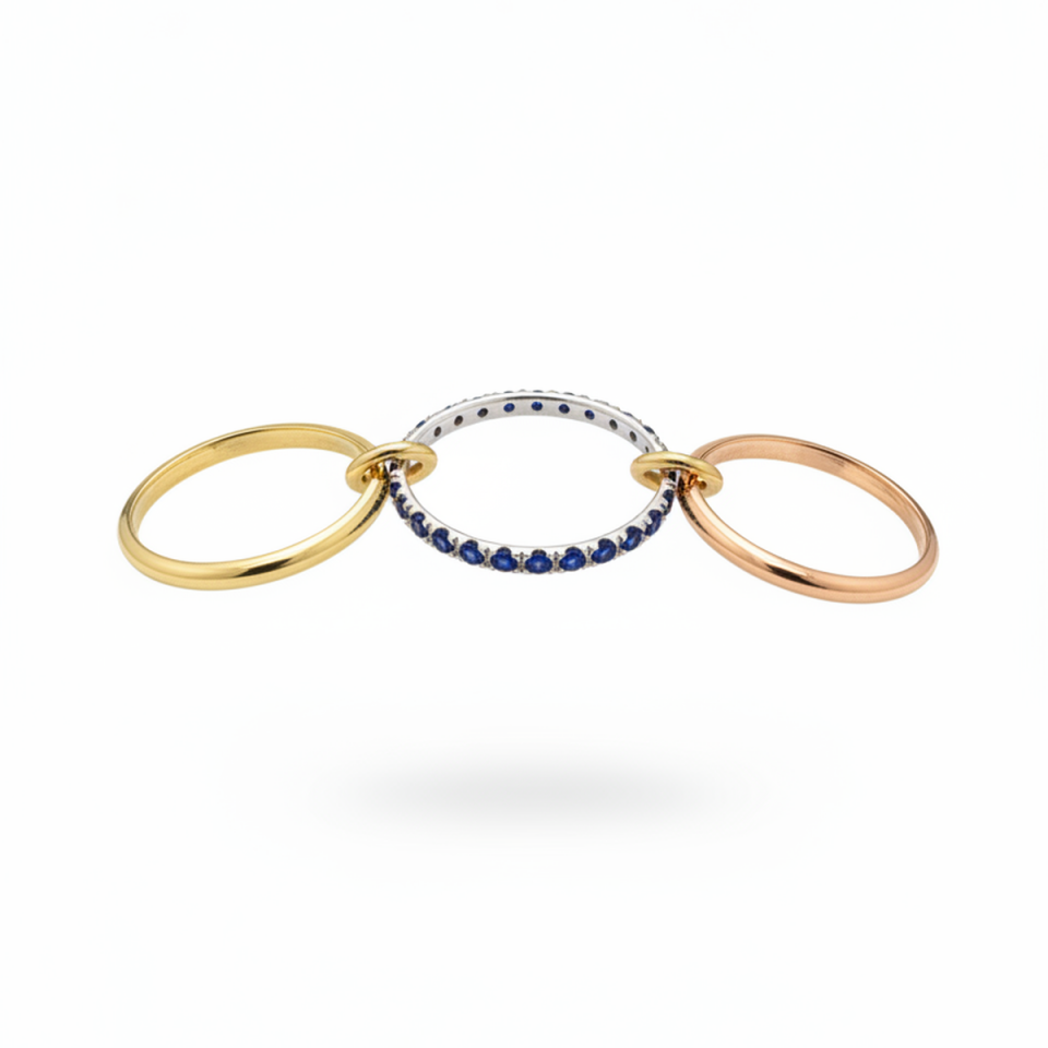 14 AYAR ÖZEL TASARIM HALKALI TAMTURLU LACİVERT TAŞLI ALTIN YÜZÜK