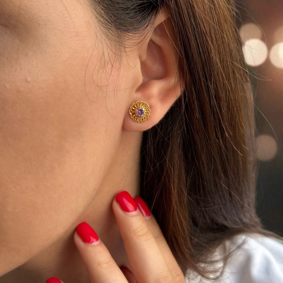 22 AYAR MOR AMETİST TAŞLI KÜPE