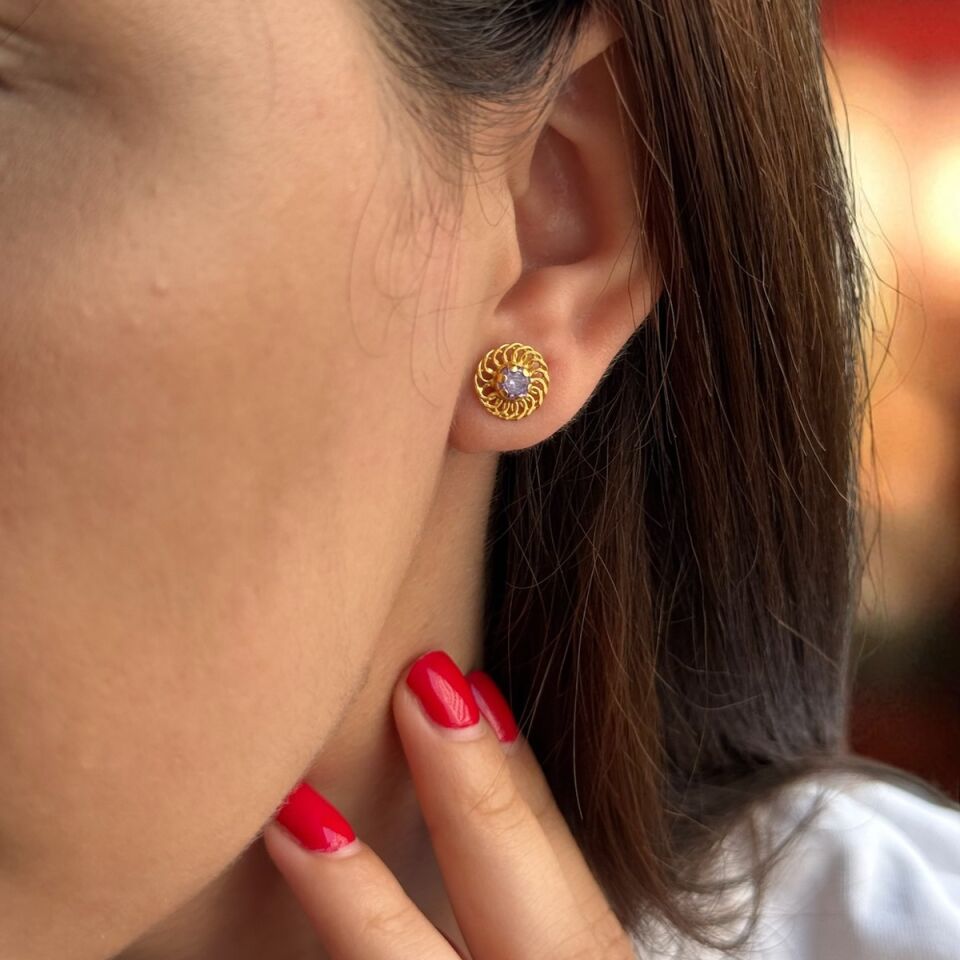 22 AYAR MOR AMETİST TAŞLI KÜPE