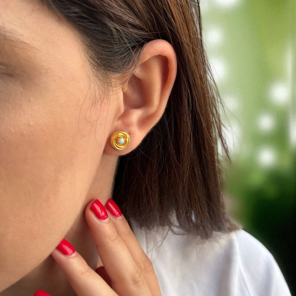 22 AYAR FİRUZE TAŞLI YUVARLAK KÜPE