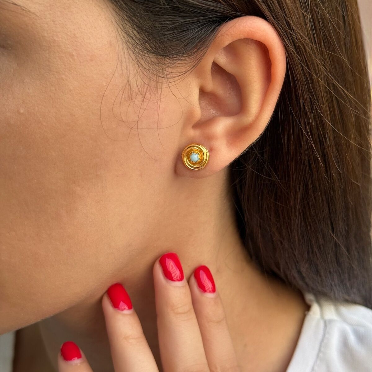 22 AYAR FİRUZE TAŞLI YUVARLAK KÜPE