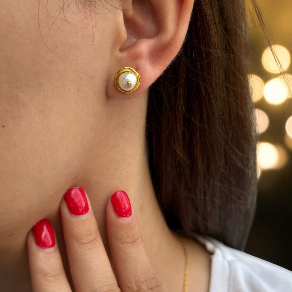 22 AYAR İNCİLİ ALTIN KÜPE