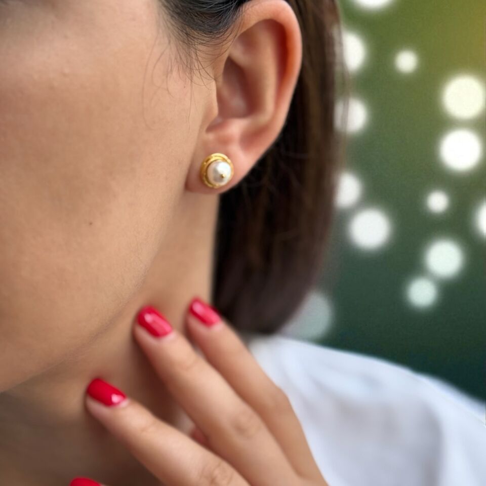 22 AYAR İNCİLİ ALTIN KÜPE