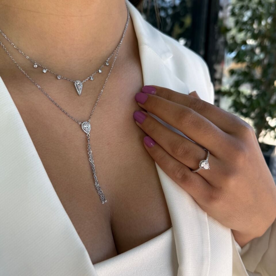 925 AYAR ÖZEL TASARIM PIRLANTA GÖRÜNÜMLÜ TAŞLI KOLYE KÜPE VE YÜZÜK