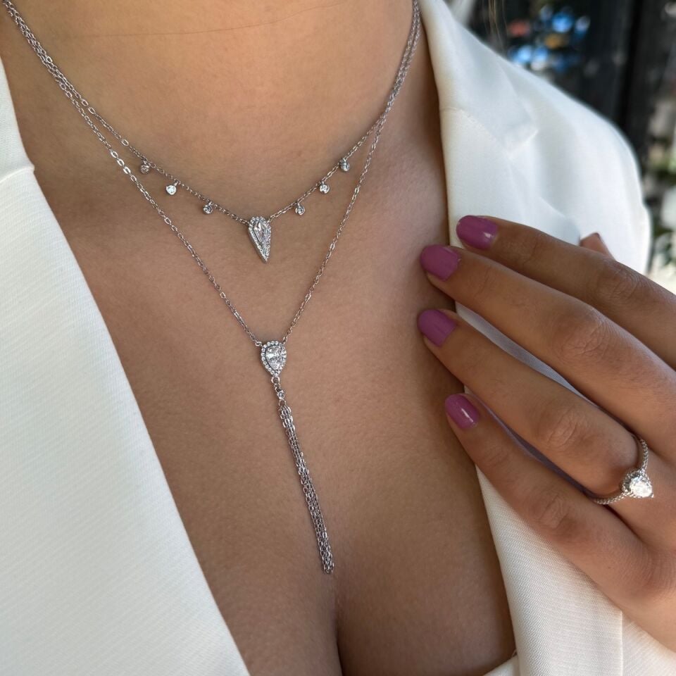 925 AYAR ÖZEL TASARIM PIRLANTA GÖRÜNÜMLÜ TAŞLI KOLYE KÜPE VE YÜZÜK