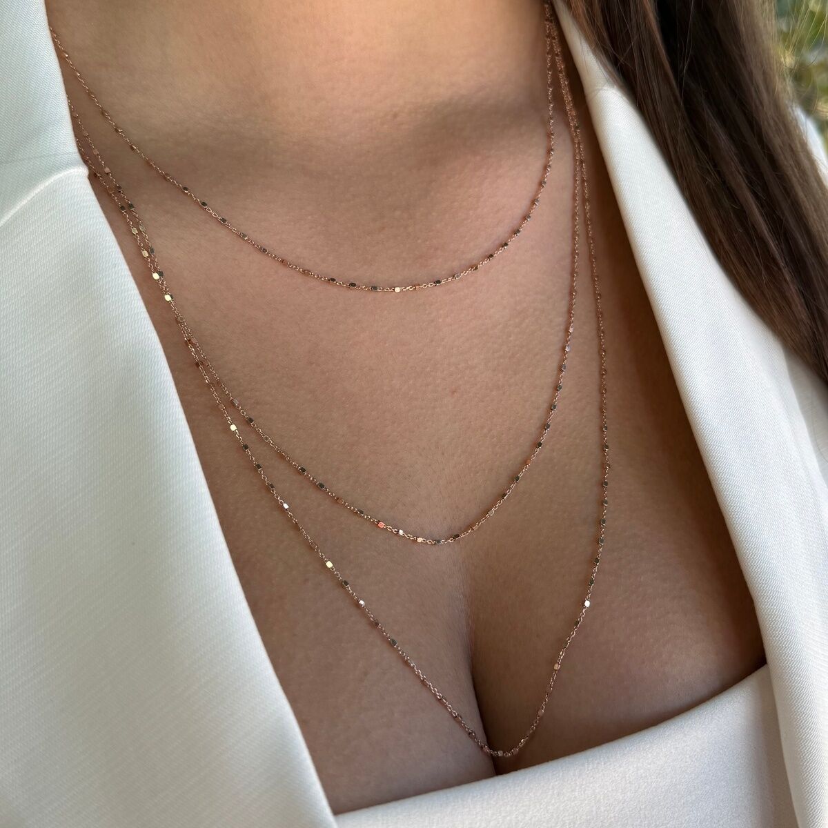 925 AYAR ROSE RENGİ ÜÇ SIRA TEK ZİNCİR