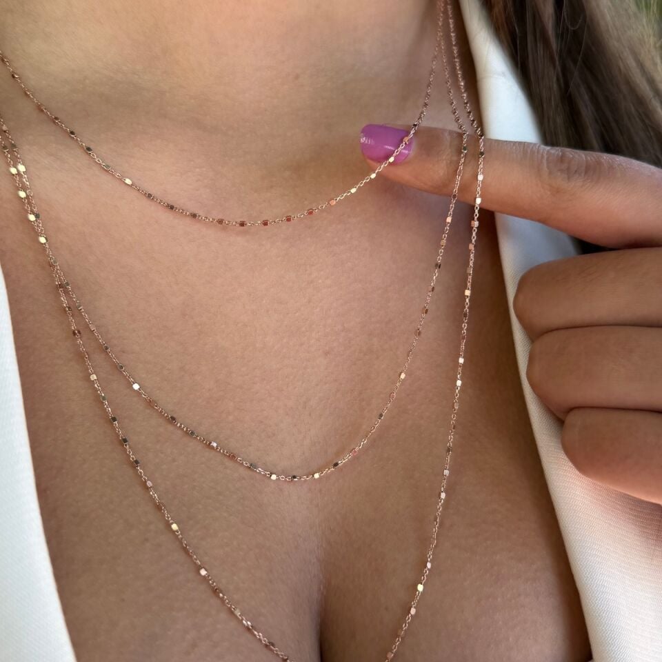 925 AYAR ROSE RENGİ ÜÇ SIRA TEK ZİNCİR