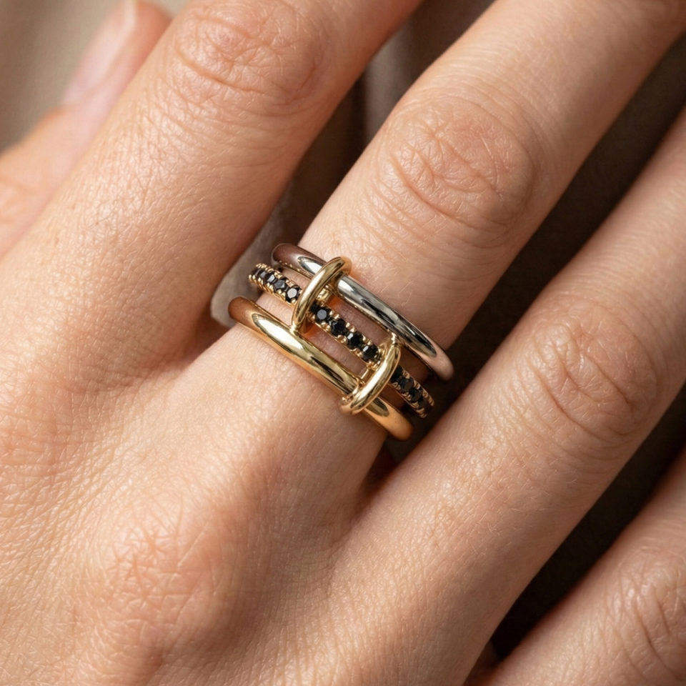 14 AYAR ÖZEL TASARIM HALKALI TAMTURLU SMOKY KAHVERENGİ TAŞLI ALTIN YÜZÜK