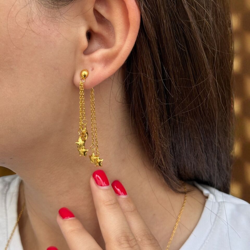 22 AYAR ÖZEL TASARIM YILDIZ SALLANTILI ZİNCİRLİ KÜPE