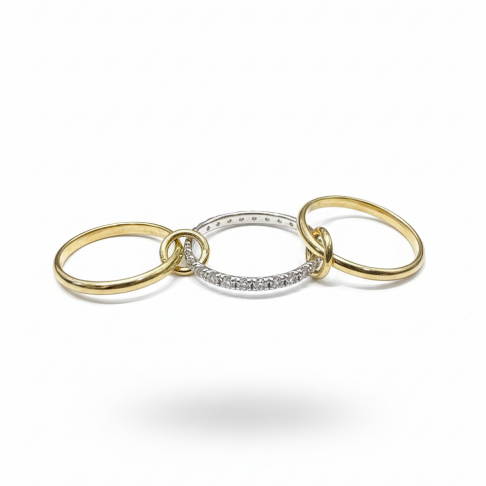 14 AYAR ÖZEL TASARIM HALKALI BEYAZ ALTIN TAŞLI TAMTURLU ALTIN YÜZÜK