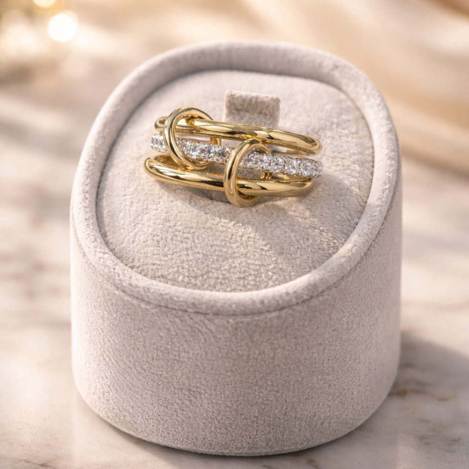 14 AYAR ÖZEL TASARIM HALKALI BEYAZ ALTIN TAŞLI TAMTURLU ALTIN YÜZÜK